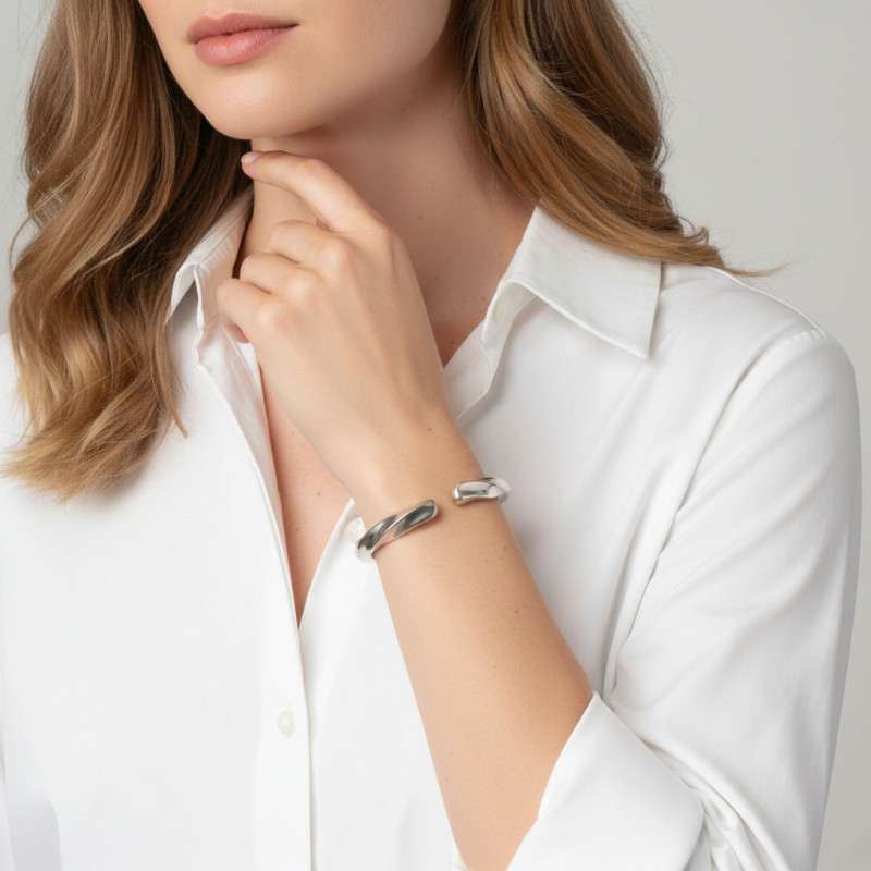 Bracelet Jonc Argent 925 torsadé porté