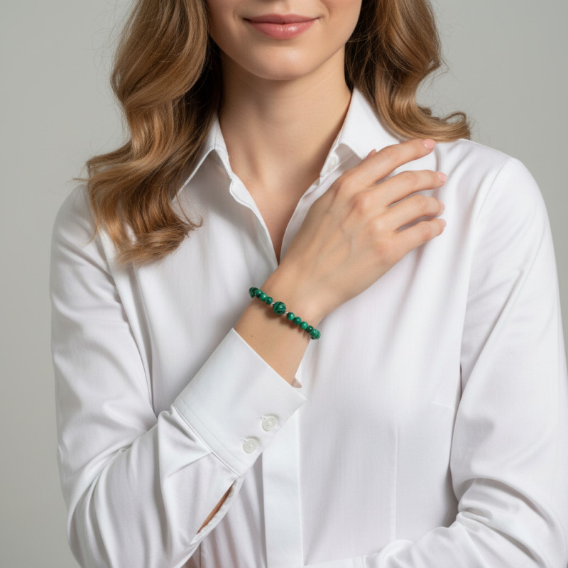 Bracelet Malachite 6-10mm et Argent porté