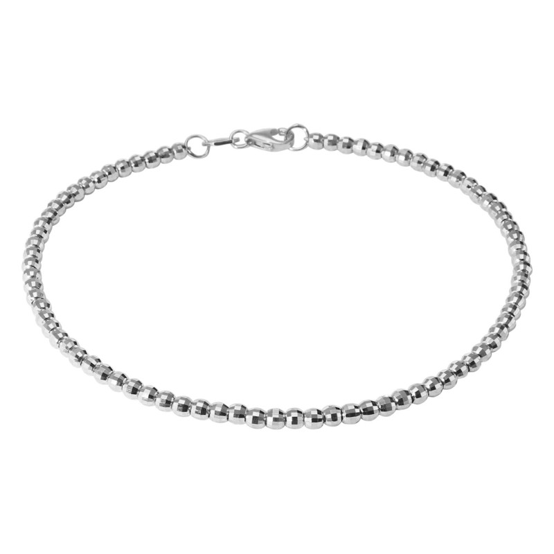 Bracelet Or Blanc 375 perles facettées 2,5mm x 19cm
