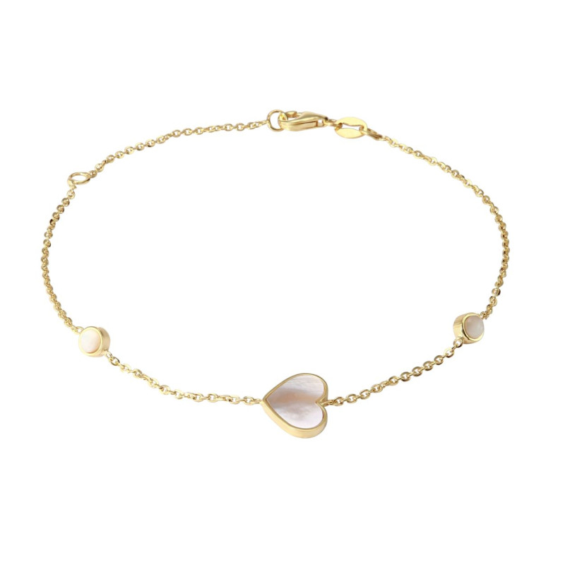 Bracelet En Or 18 Carats Avec Nacre - 12,90 Grammes, Longueur 19 Cm - Occasion Rénové