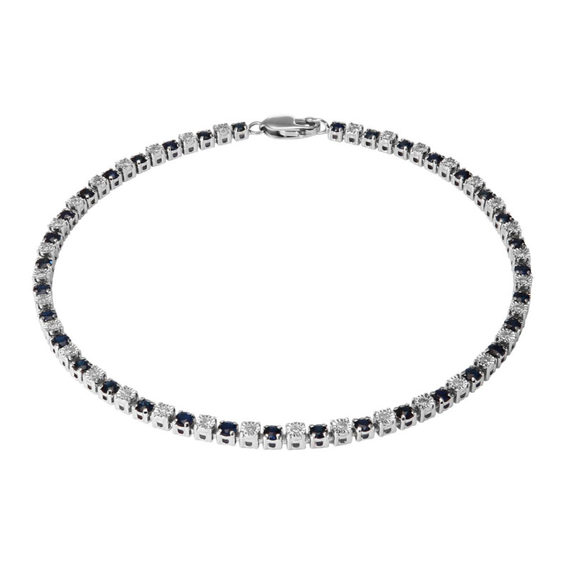 Bracelet Tennis Saphir Bleu Simulé – 15 Ct – Plaqué Or Blanc 14k – Argent 925 – Longueur 7 Pouces