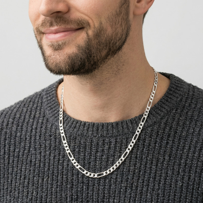 Chaine Argent maille Figaro - 6.3mm - 55cm porté