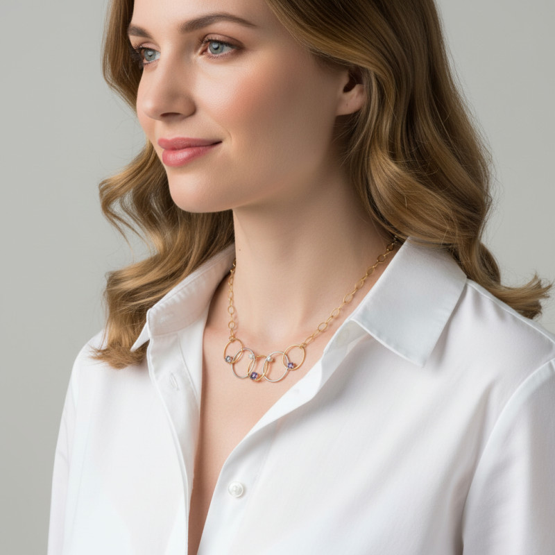 Collier 2 Ors Tanzanite et Diamant porté