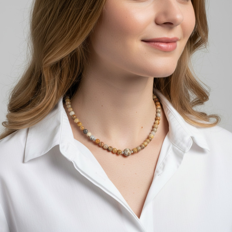 Collier Agate Crazy Lace 6-10mm et Argent porté