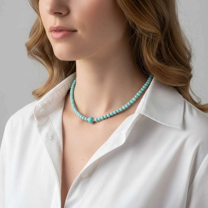 Collier Amazonite 6-10mm et Argent porté