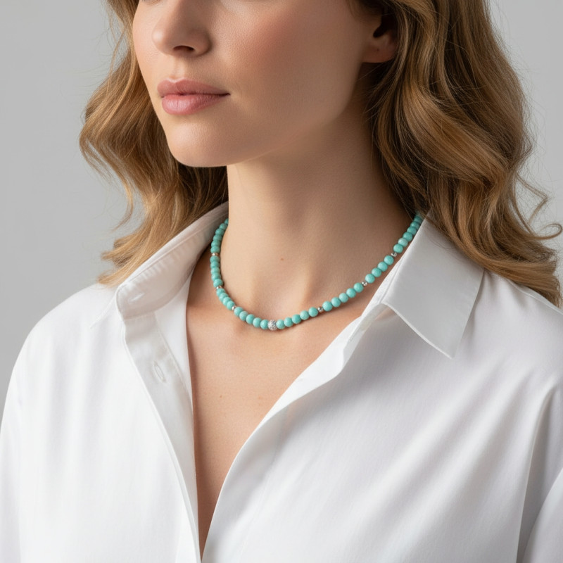 Collier Amazonite 6mm et Argent porté