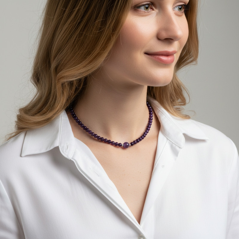 Collier Améthyste 6-10mm et Argent porté