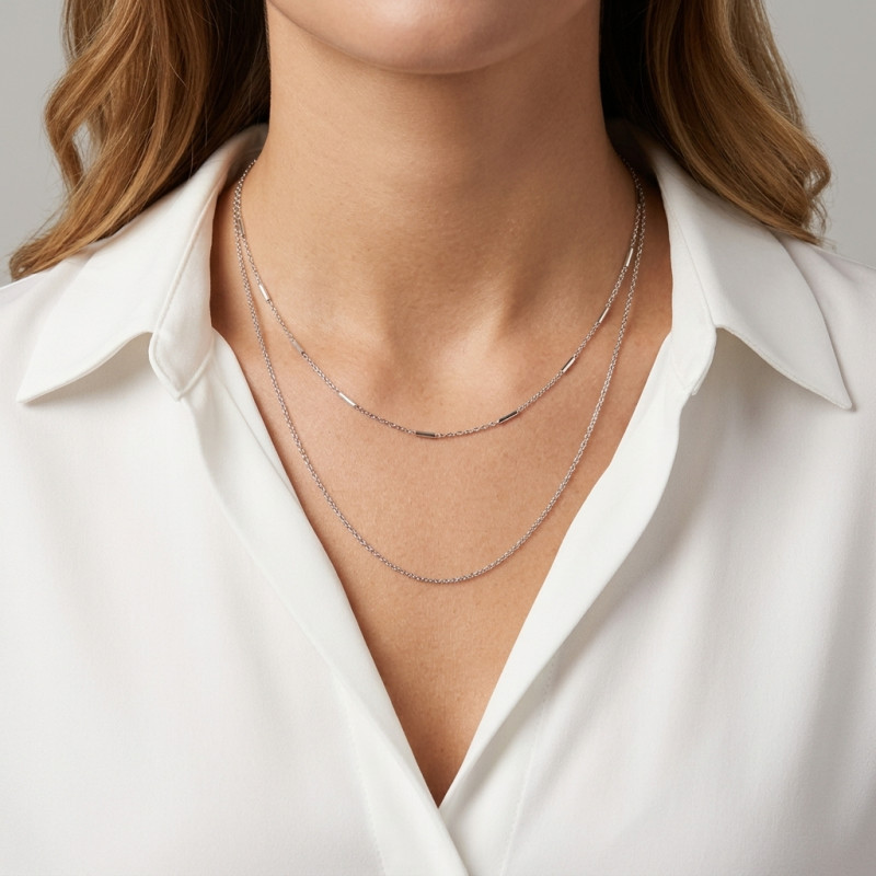 Collier Argent 925 2 rangs porté