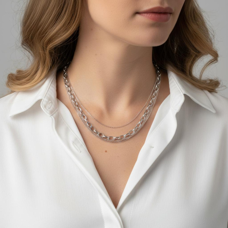 Collier Argent 925 5 rangs porté
