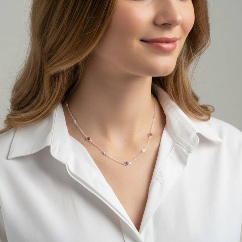Collier Argent 925 Améthyste et Oxyde de zirconium porté