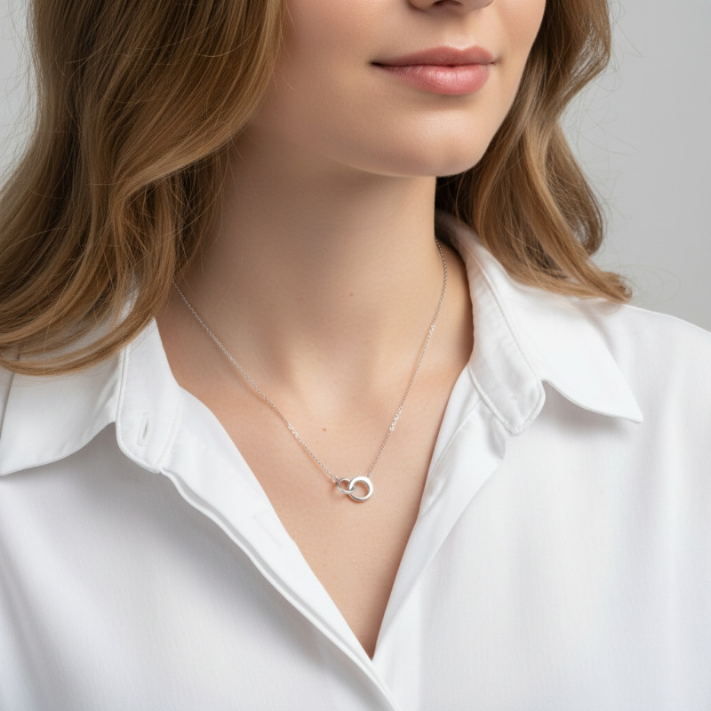 Collier Argent 925 Cercles entrelacés porté