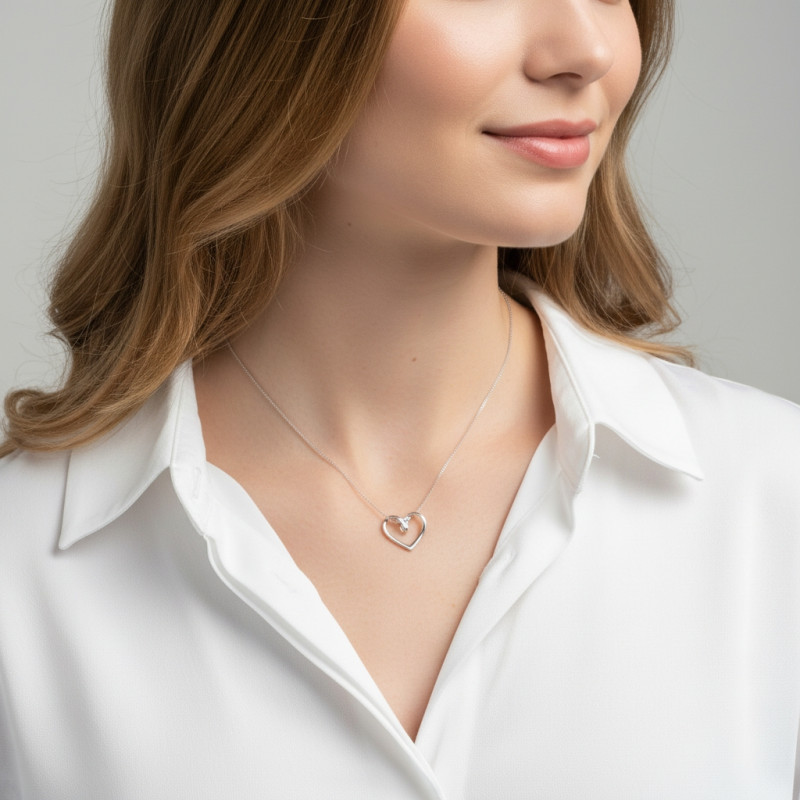 Collier Argent 925 coeur porté