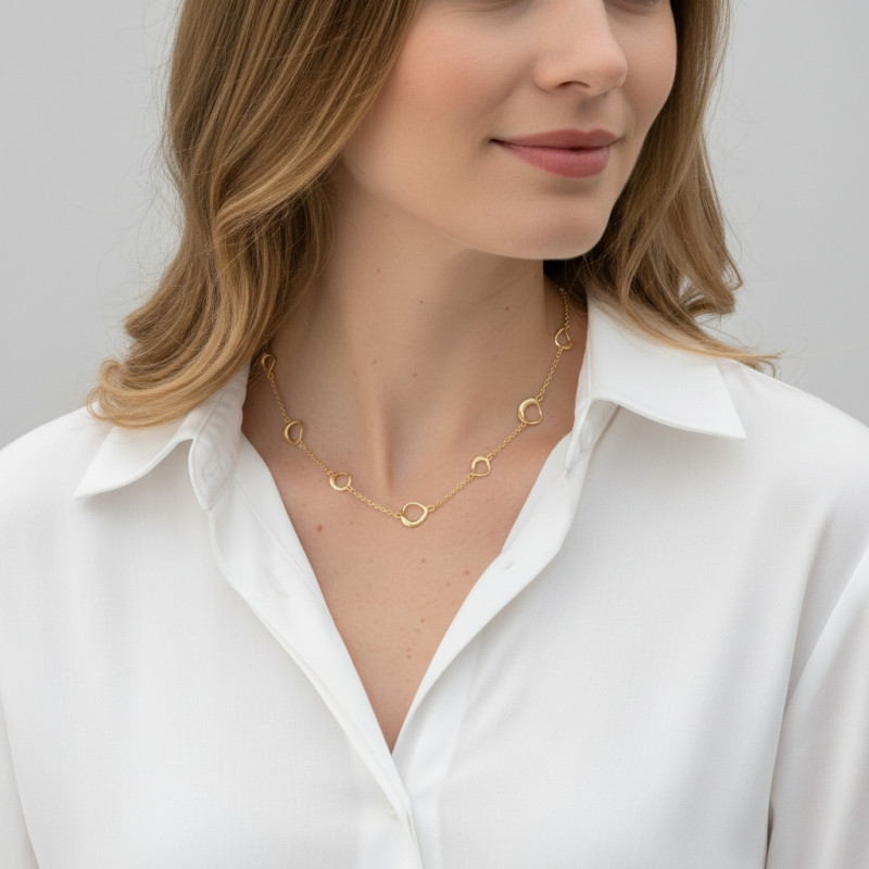 Collier Argent 925 doré 7 Cercles porté