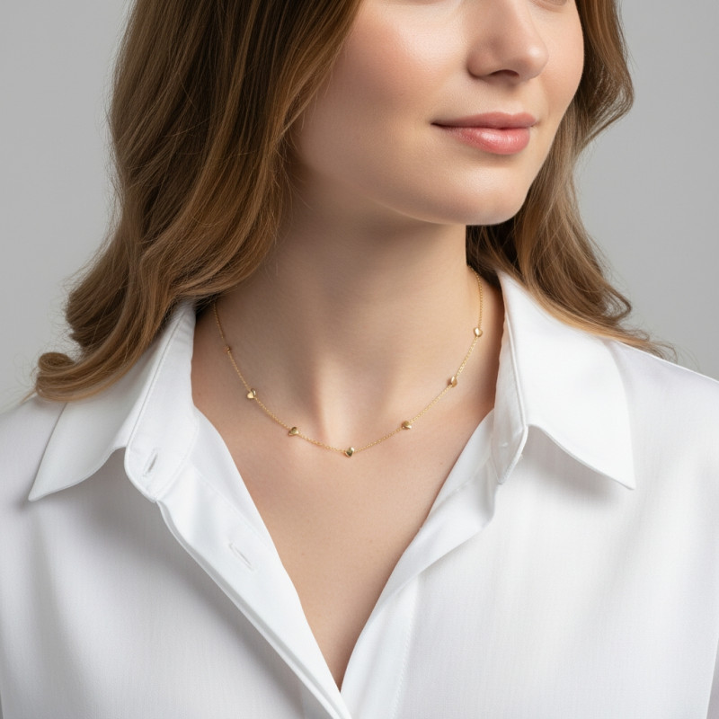Collier Argent 925 doré 7 cœurs porté