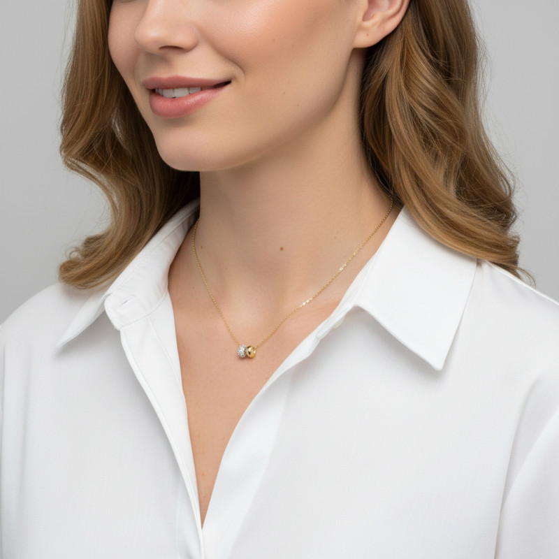 Collier Argent 925 doré Cocon avec oxydes de zirconium porté
