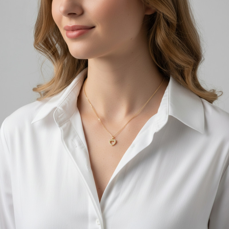 Collier Argent 925 doré Cœur texturé porté