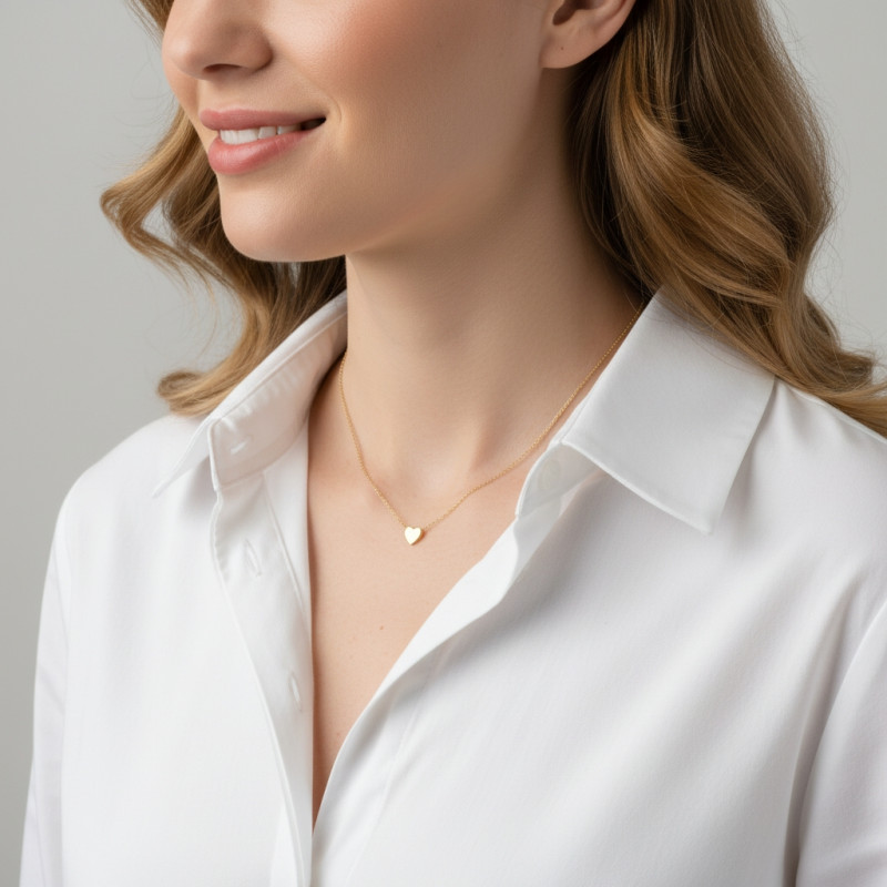 Collier Argent 925 doré Cœur  porté