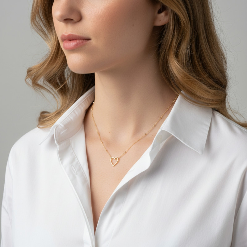 Collier Argent 925 doré Cœur porté