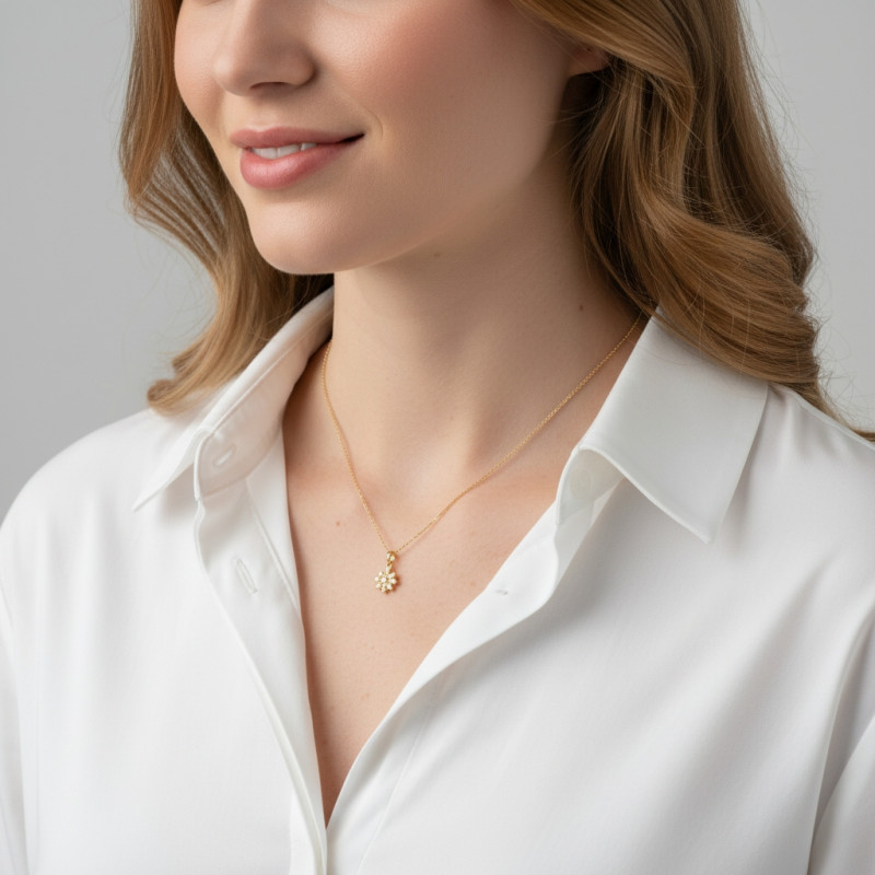 Collier Argent 925 doré Fleur  porté