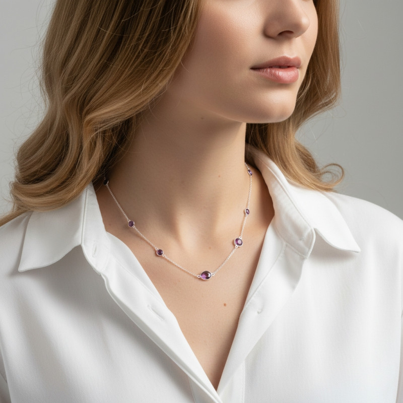 Collier Argent 925 et Améthyste porté