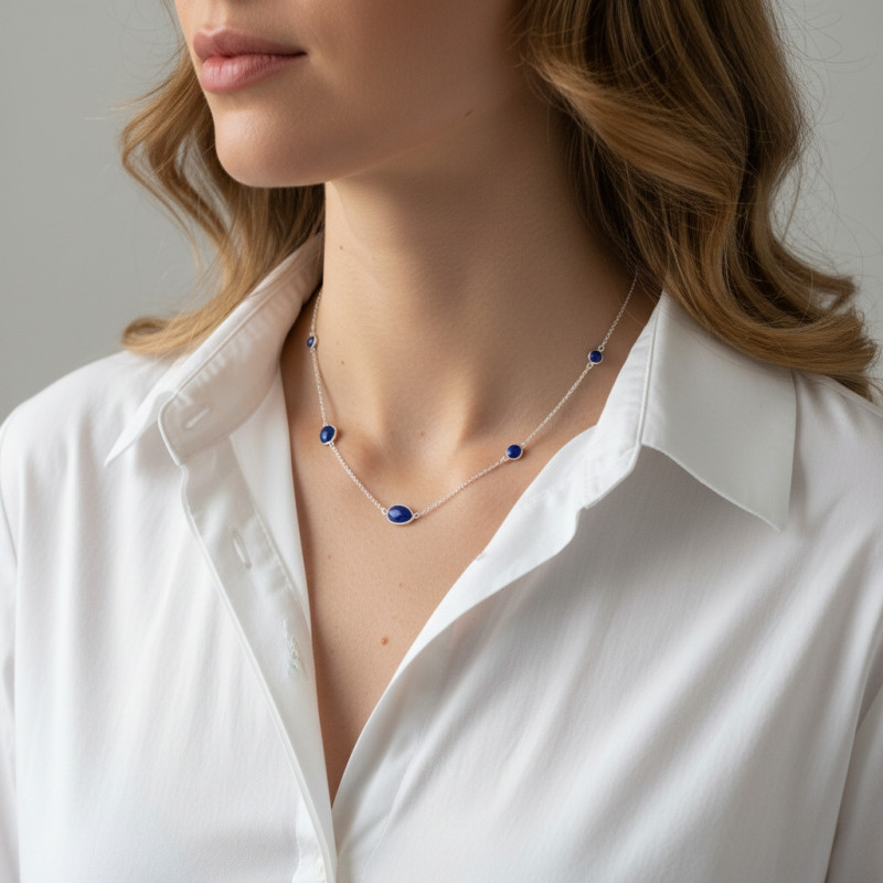 Collier Argent 925 et Lapis Lazuli  porté
