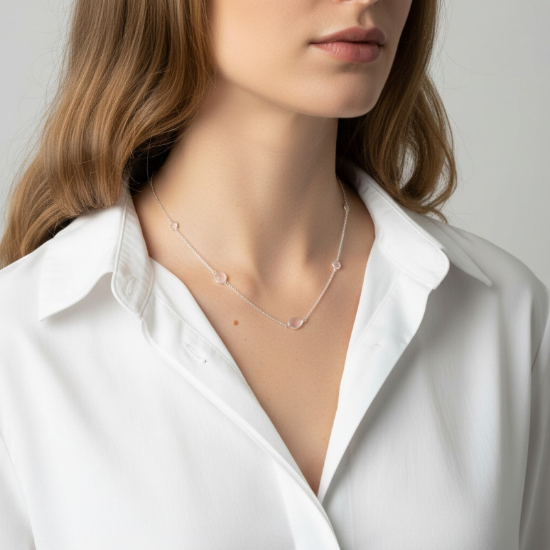 Collier Argent 925 et Quartz Rose porté