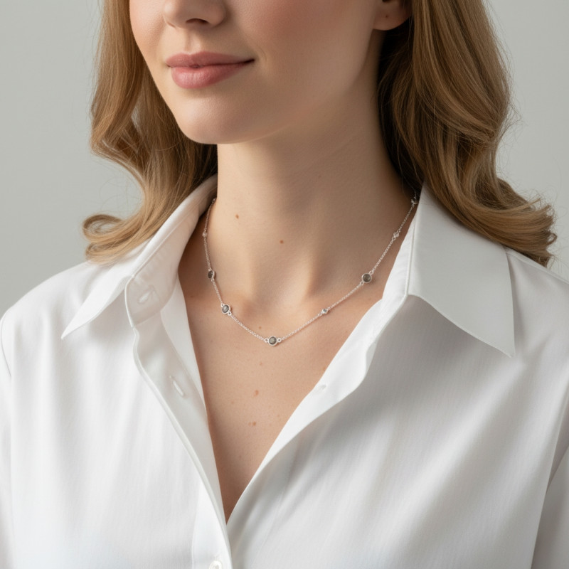 Collier Argent 925 Labradorite et Oxyde de zirconium porté