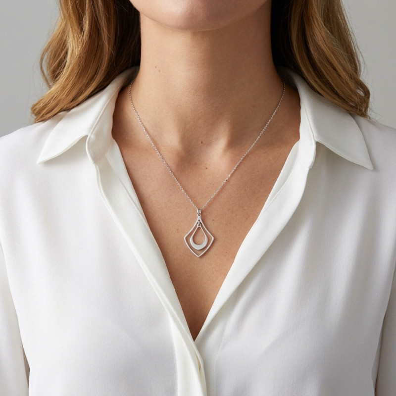 Collier Argent 925 Losange porté