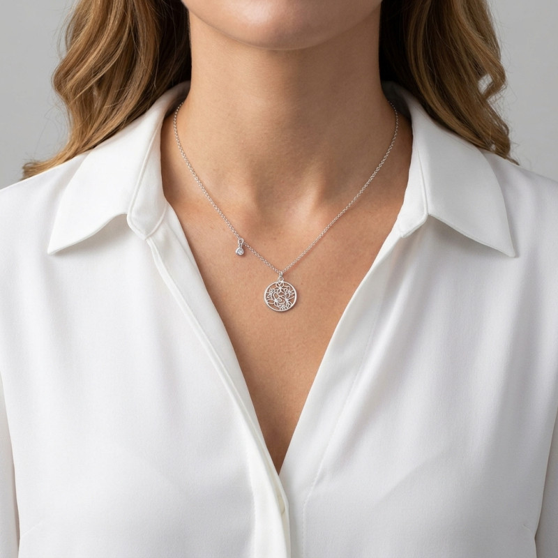 Collier Argent 925 Motif Ajouré et Oxyde porté