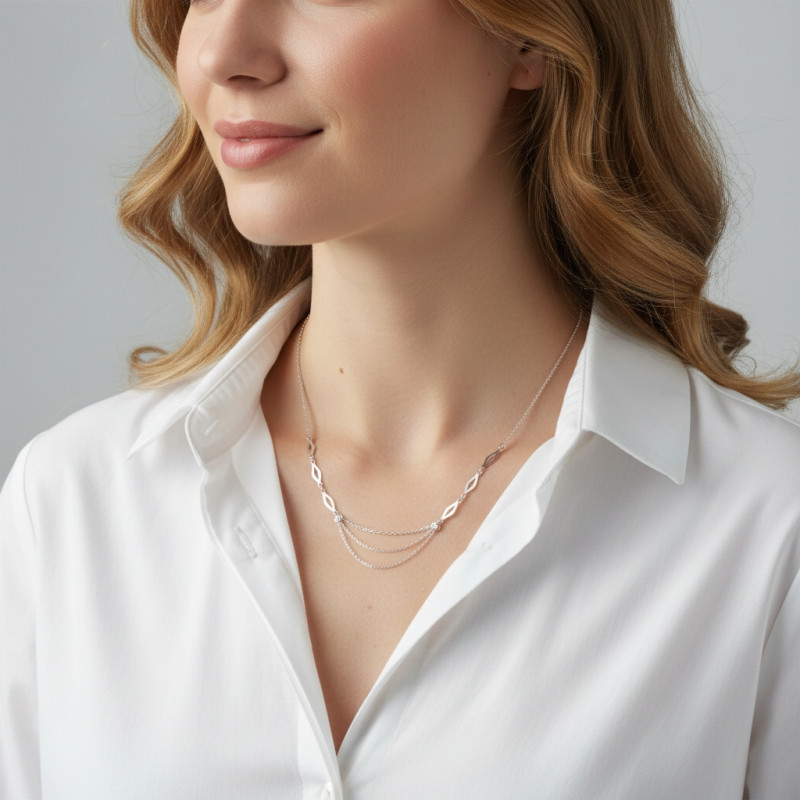 Collier Argent 925 motif vagues porté