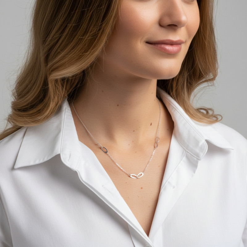 Collier Argent 925 motifs ovales entrelacés porté