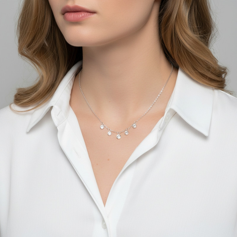 Collier Argent 925 Oxydes de zirconium porté