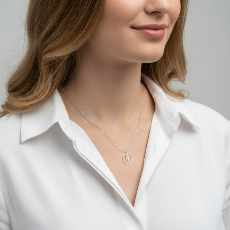 Collier Argent 925 plume porté