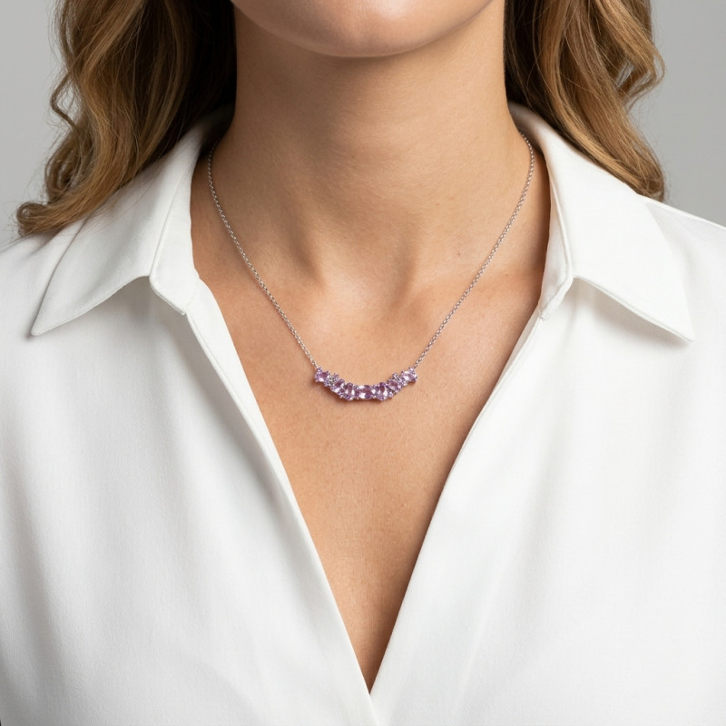 Collier Argent 925 Rhodié Améthyste porté
