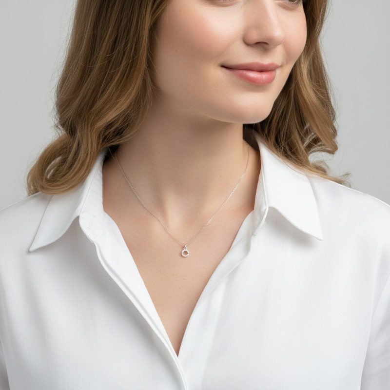Collier Argent 925 rhodié Cercles avec oxydes de zirconium porté