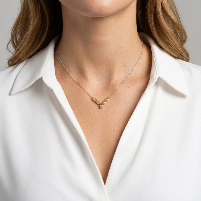 Collier Argent 925 Rhodié Citrine Poires porté