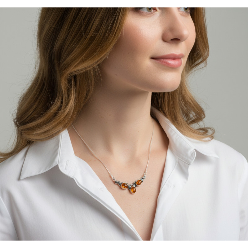 Collier Argent  Ambre  porté