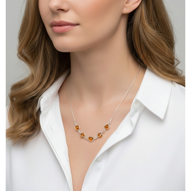Collier Argent  Ambre  porté