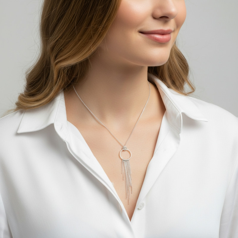 Collier Argent Cercle et Pendants porté