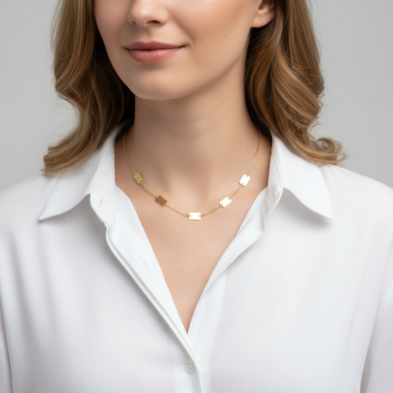 Collier Argent Doré 925 rectangles satinés et lisses porté