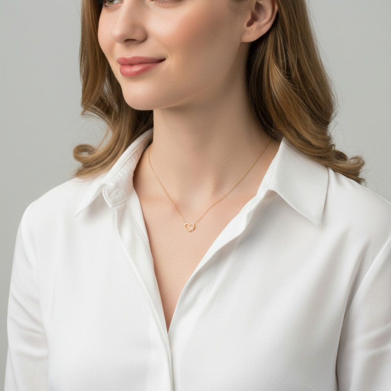 Collier Argent Doré Coeur avec Signe Infini porté