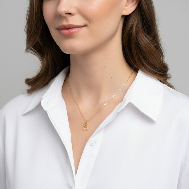 Collier Argent Doré Double Anneau porté