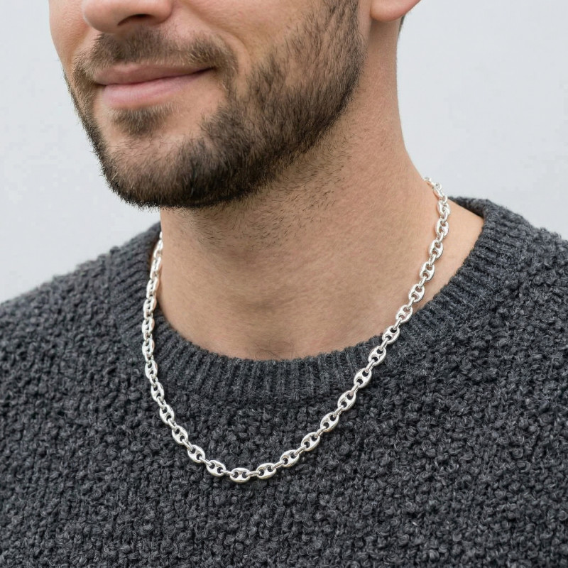 Collier Argent Grains de Café 8mm - 60cm porté