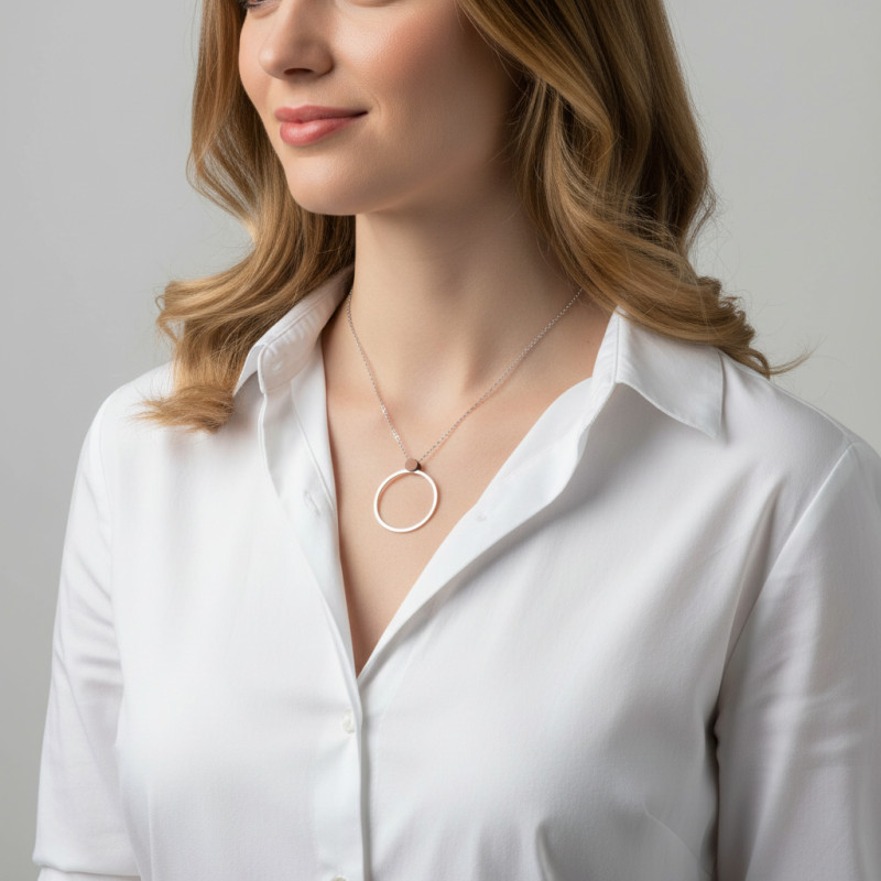 Collier argent rhodié  2 tons cercle porté