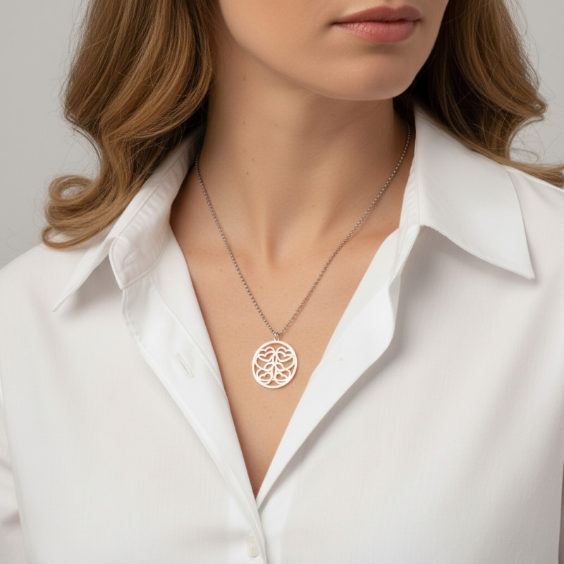 Collier argent rhodié  2 tons coeurs porté