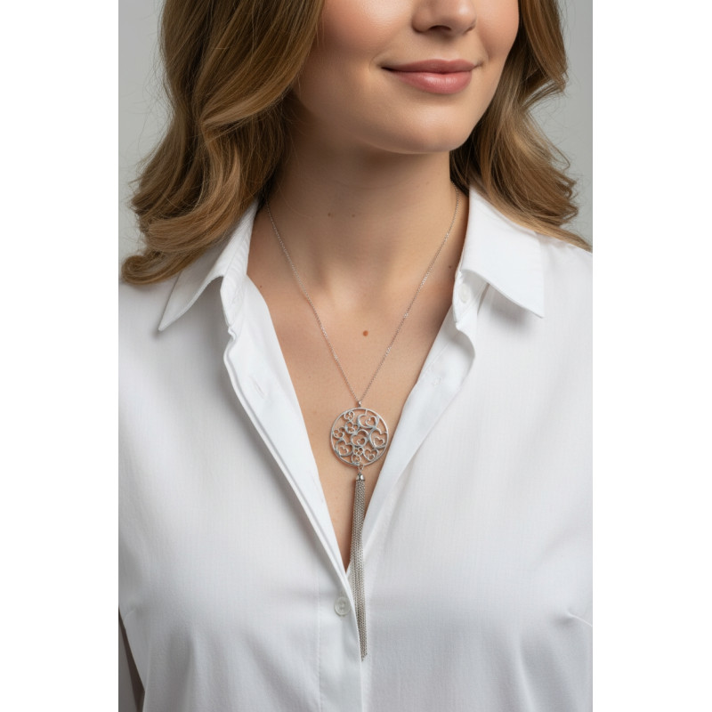 Collier Argent Rhodié Coeur et Breloque porté