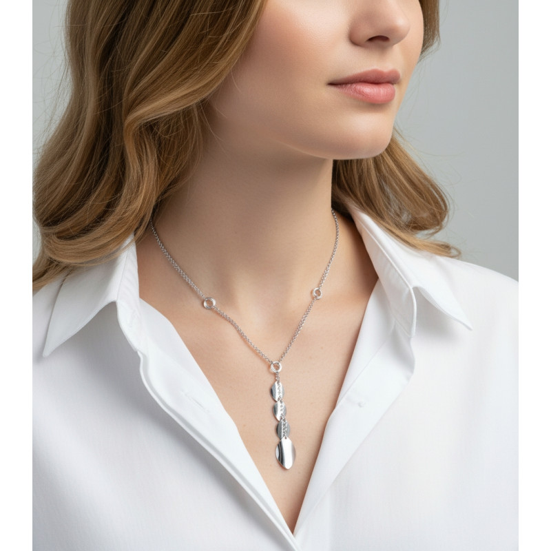 Collier argent rhodié navettes porté