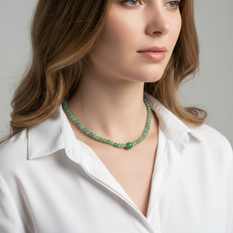 Collier Aventurine 6-10mm et Argent porté
