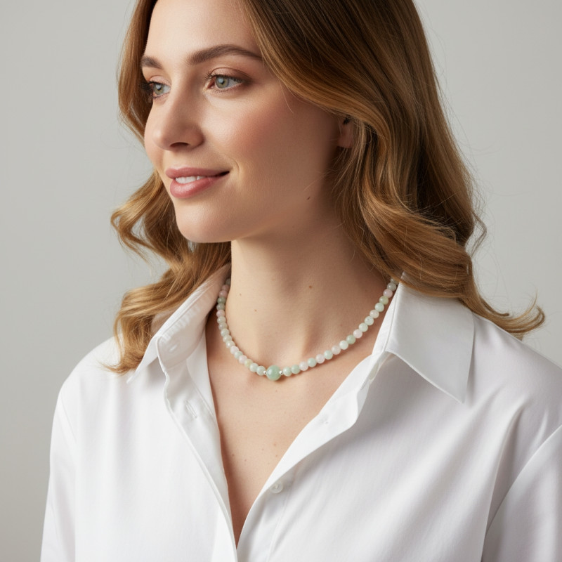 Collier Béryl Multicolore 6-10mm et Argent porté