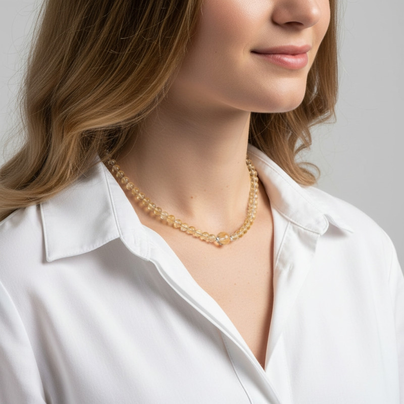 Collier Citrine 6-10mm et Argent porté